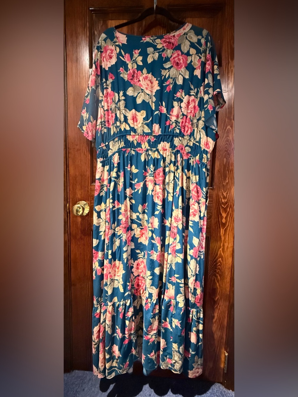 torrid Teal Floral Maxi Dress with Pink Roses - Picture 7 of 7